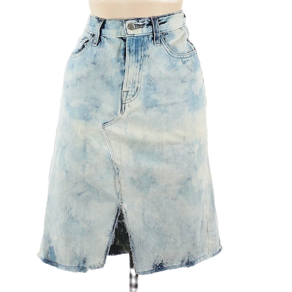 J Brand Trystan Acid Wash Denim Midi Skirt Raw Hem Size 28